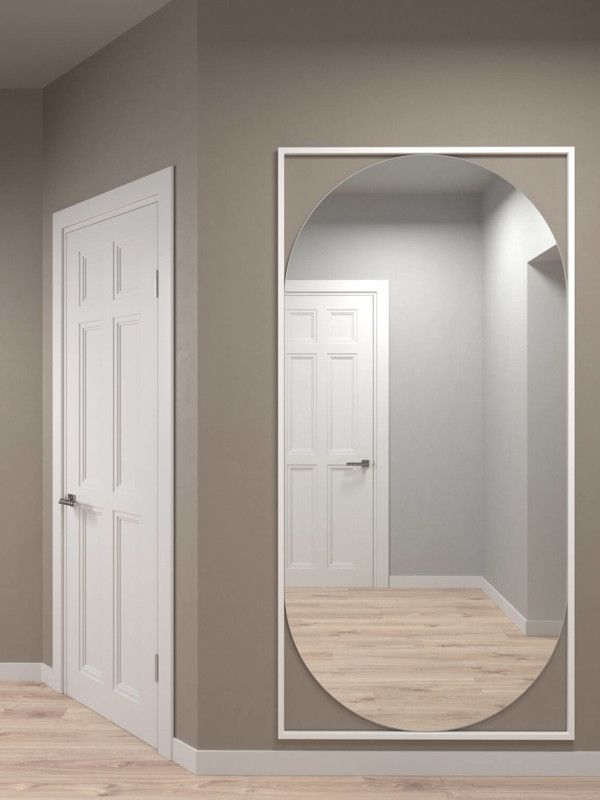 Дизайнерское настенное напольное зеркало Glass Memory Lustrous max в металлической раме белого цвета